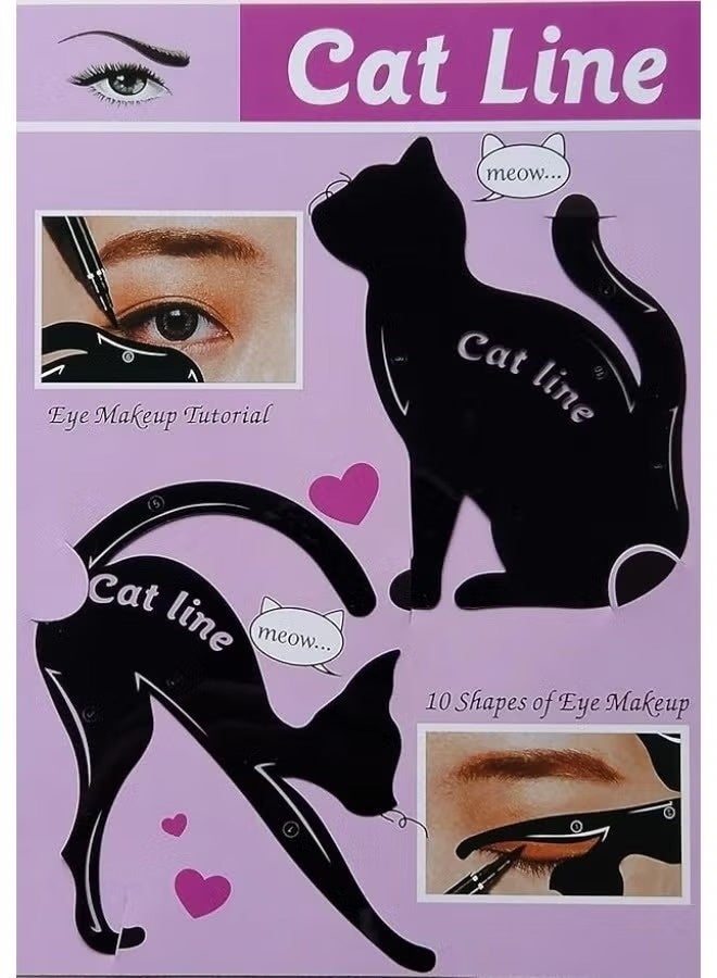 أداة استنسل لتحديد العين ورسم الايلاينر بتصميم قطة جناح مزدوج لقلم تحديد العربي 10 تصاميم متلألئ أسود - Image 3